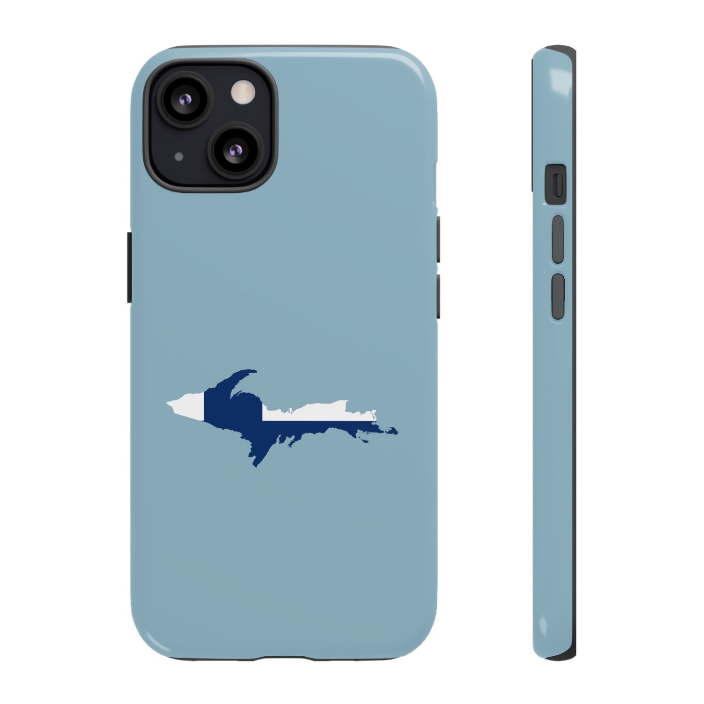 Michigan Upper Peninsula Tough Phone Case (Opal Blue w/ UP Finland Flag Outline) | Apple iPhone