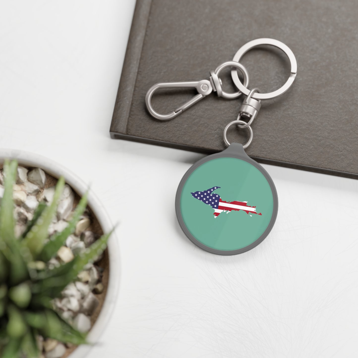 Michigan Upper Peninsula Keyring (w/ UP USA Flag) | Metallic Mint Green