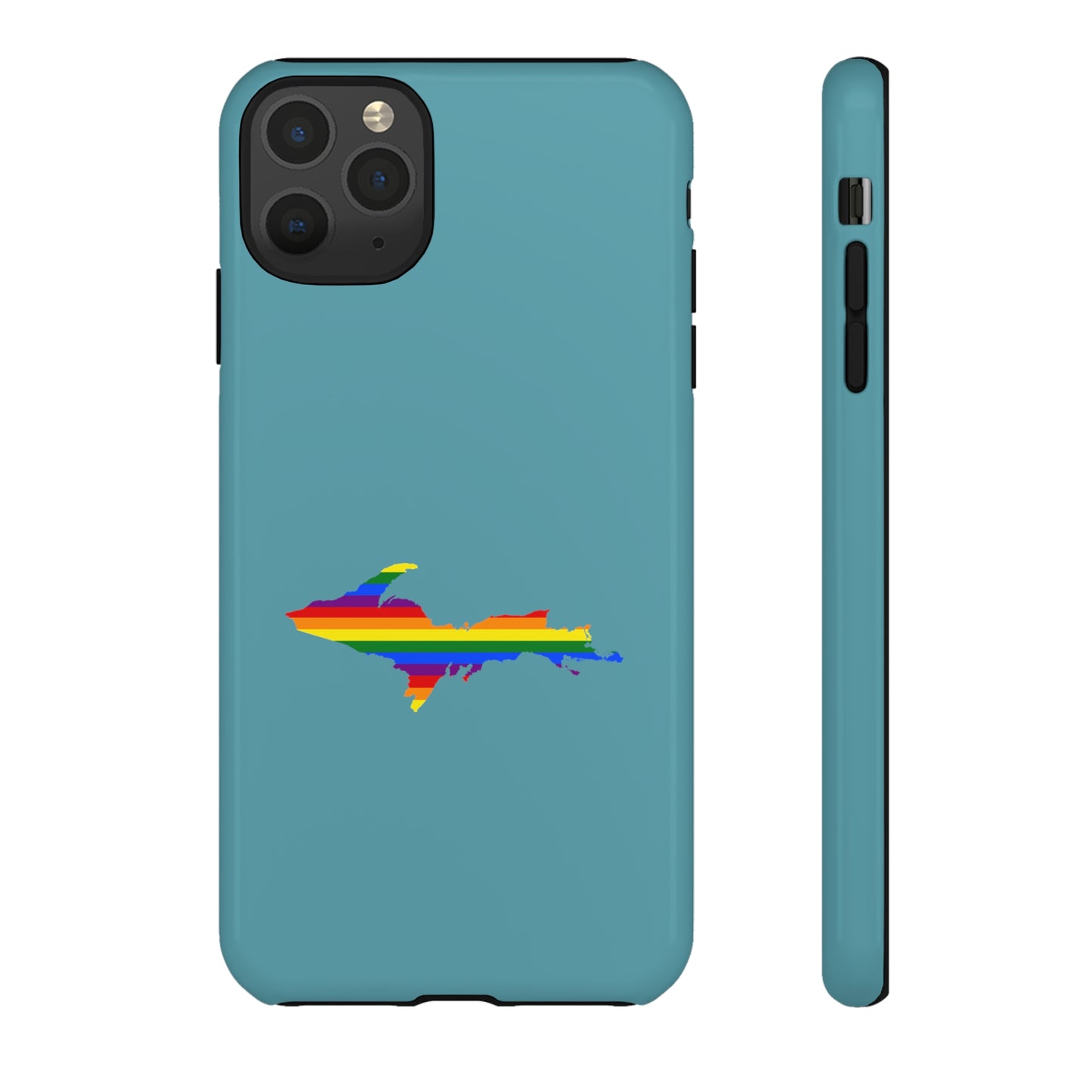 Michigan Upper Peninsula Tough Phone Case (Lake Huron Blue w/ UP Pride Flag Outline) | Apple iPhone