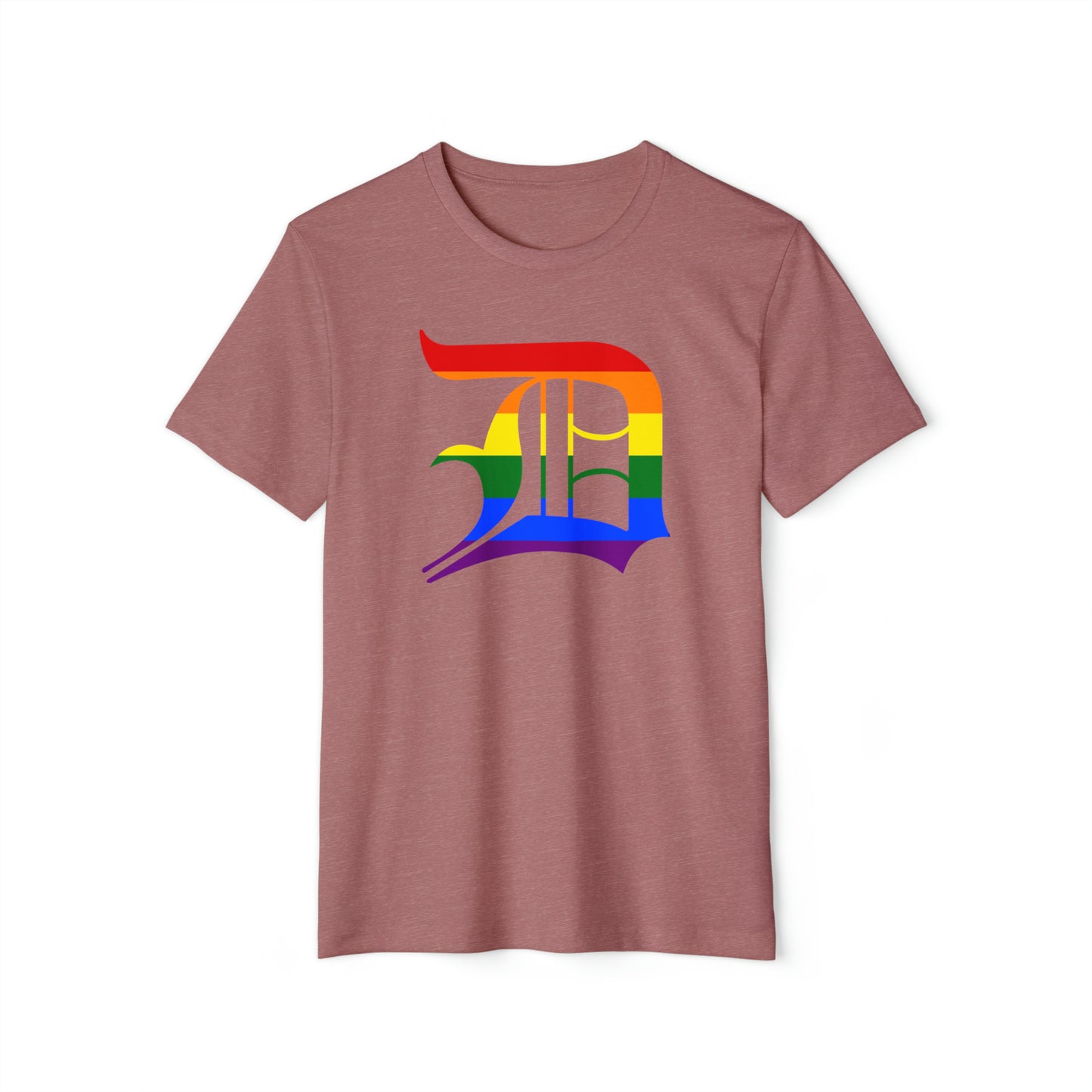 Detroit 'Old English D' T-Shirt (Rainbow Pride Edition) | Unisex Recycled Organic