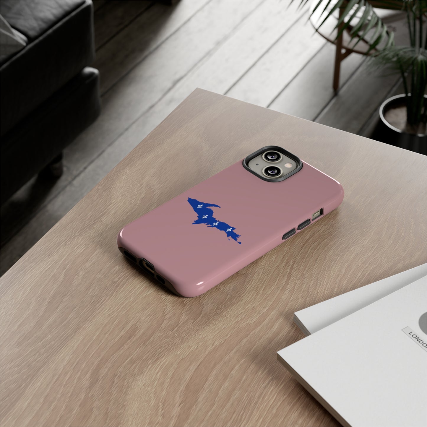 Michigan Upper Peninsula Tough Phone Case (Cherry Blossom Pink w/ UP Quebec Flag Outline) | Apple iPhone