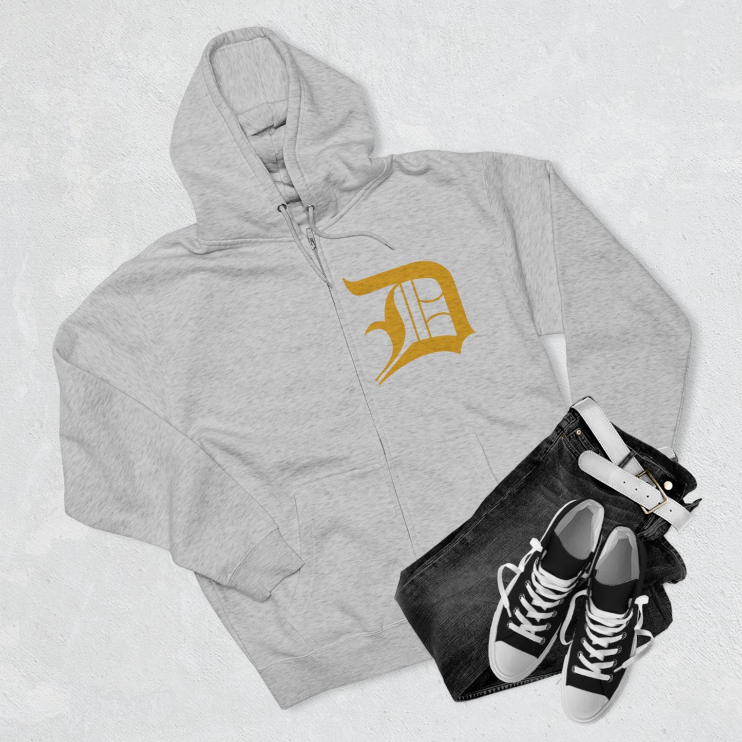 Detroit 'Old English D' Hoodie (Gold) | Unisex Full Zip