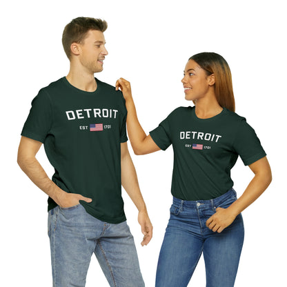 'Detroit EST 1701' T-Shirt (w/ USA Flag Outline) | Unisex Standard Fit