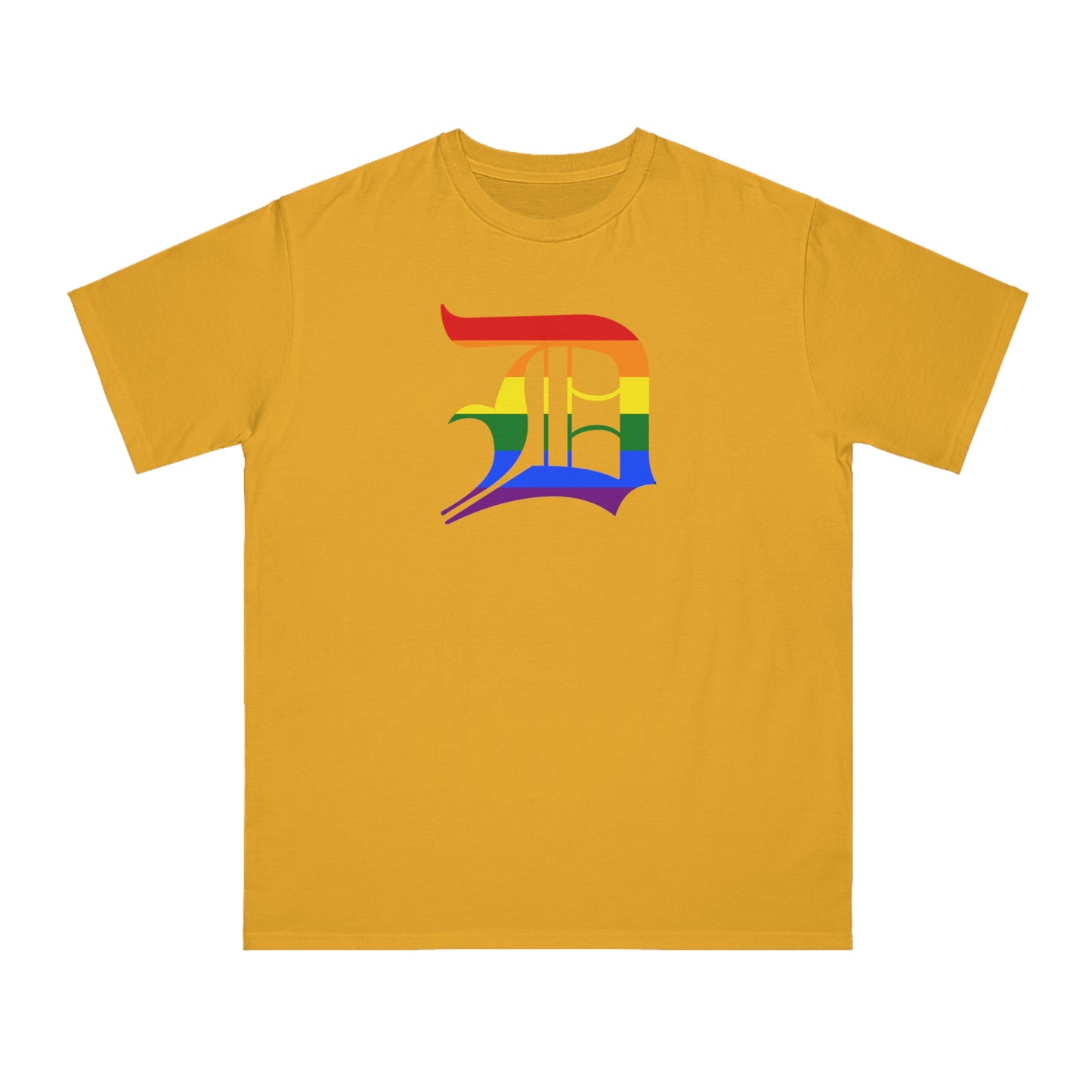 Detroit 'Old English D' T-Shirt (Rainbow Pride Edition) | Unisex Organic