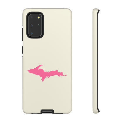 Michigan Upper Peninsula Tough Phone Case (Ivory Color w/ Pink UP Outline) | Samsung & Pixel Android