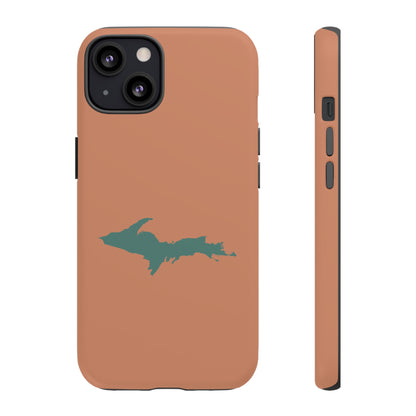 Michigan Upper Peninsula Tough Phone Case (Copper Color w/ Copper Green UP Outline) | Apple iPhone