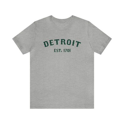 'Detroit EST. 1701' T-Shirt (Laconic Green Ballpark Font) | Unisex Standard