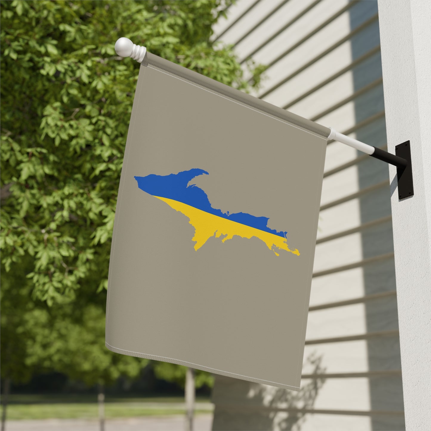 Michigan Upper Peninsula Home & Garden Flag (w/ UP Ukraine Flag) | Petoskey Stone Beige