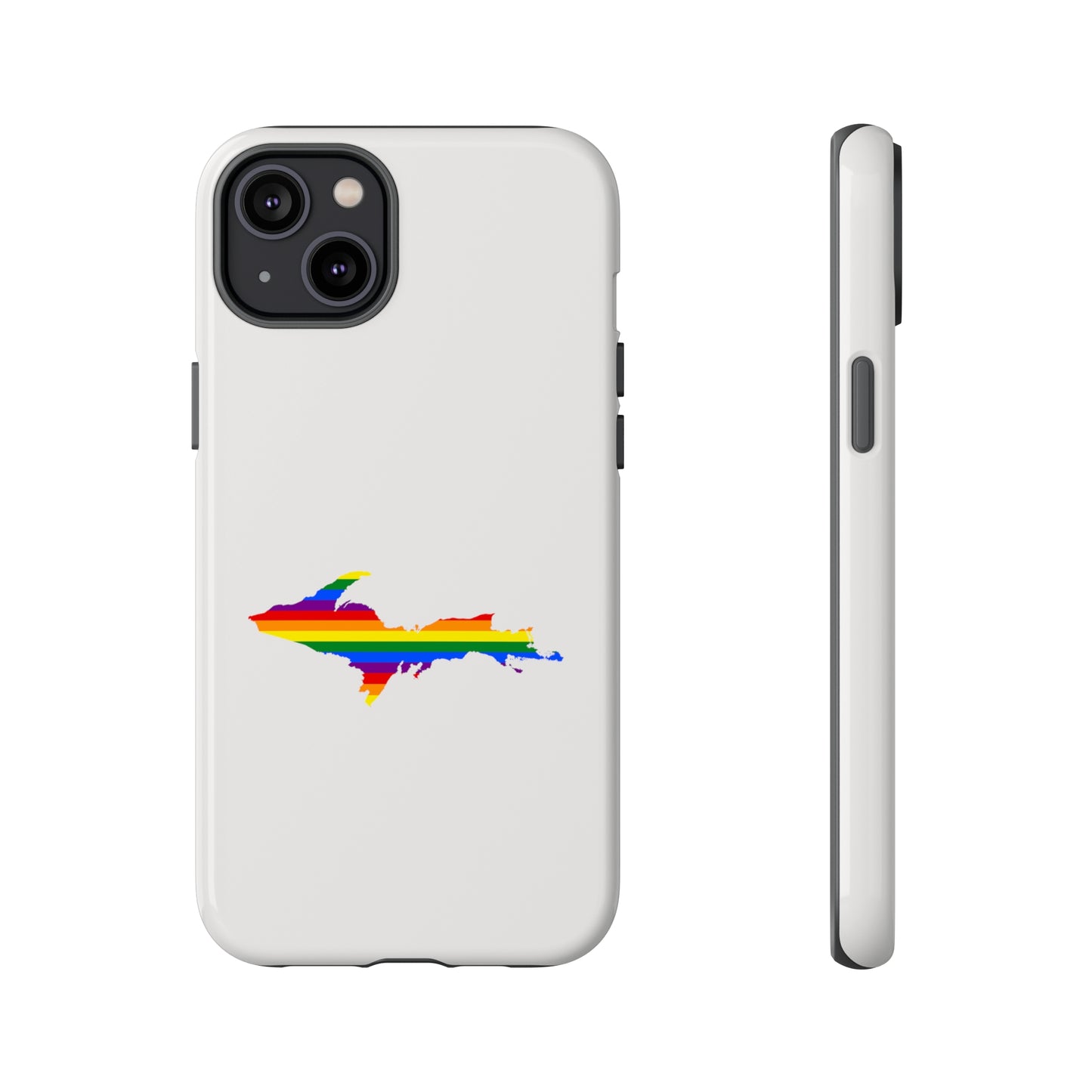 Michigan Upper Peninsula Tough Phone Case (Birch Bark White w/ UP Pride Flag Outline) | Apple iPhone