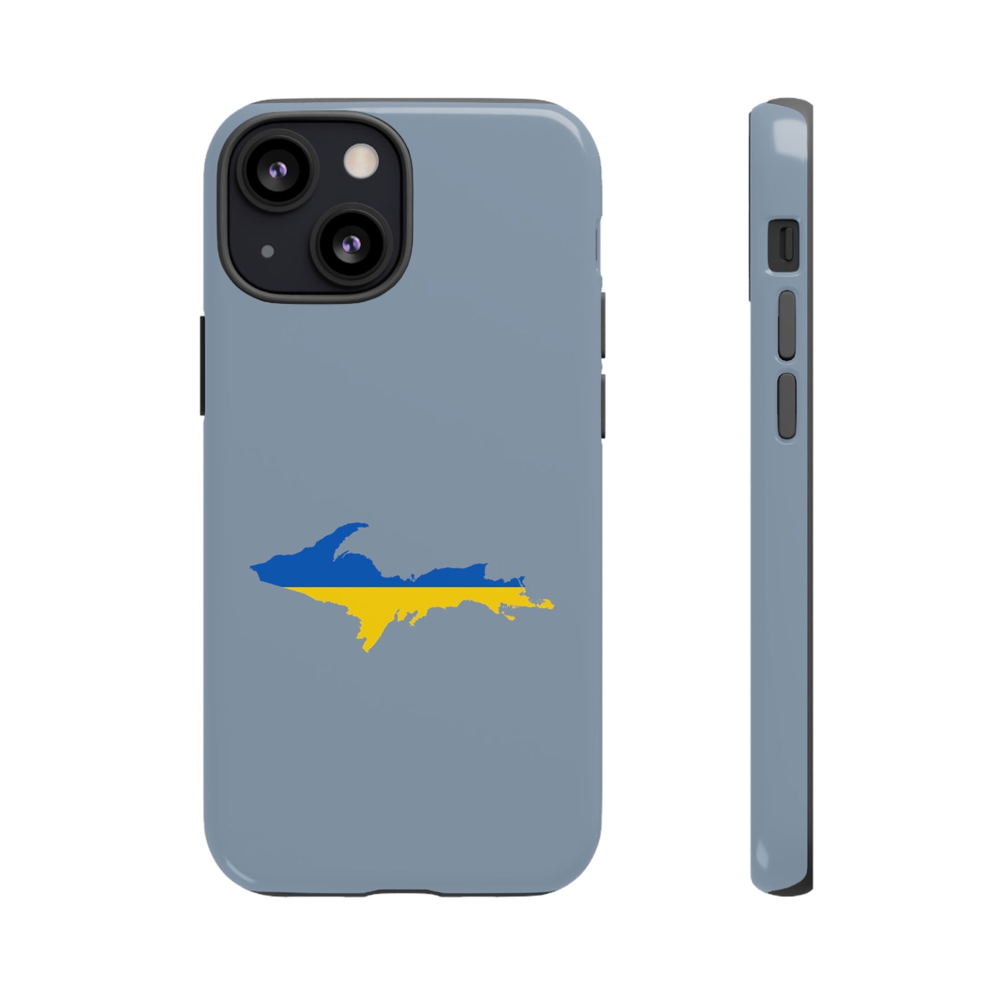 Michigan Upper Peninsula Tough Phone Case (B-24 Liberator Grey w/ UP Ukraine Flag Outline) | Apple iPhone