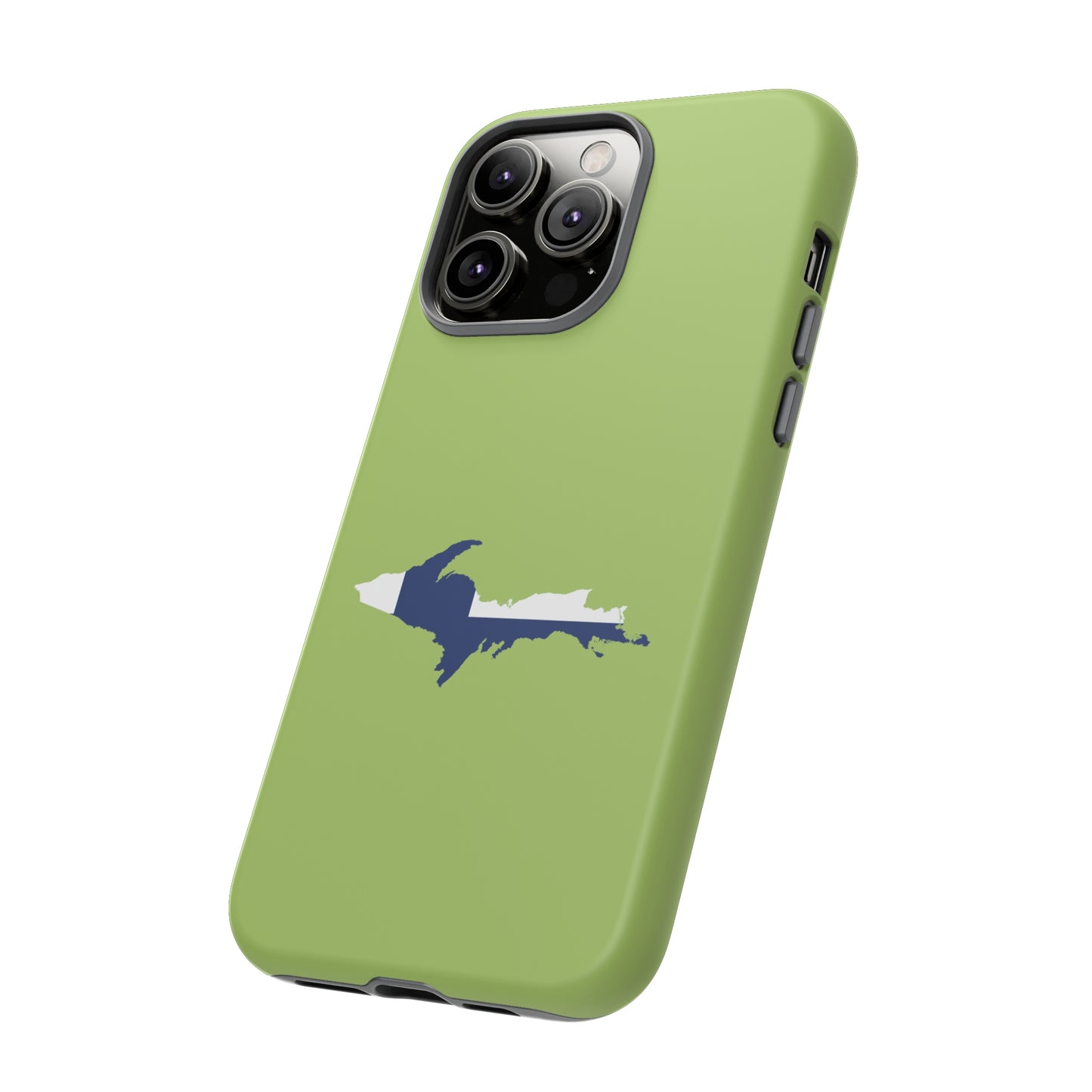 Michigan Upper Peninsula Tough Phone Case (Gooseberry Green w/ UP Finland Flag Outline) | Apple iPhone