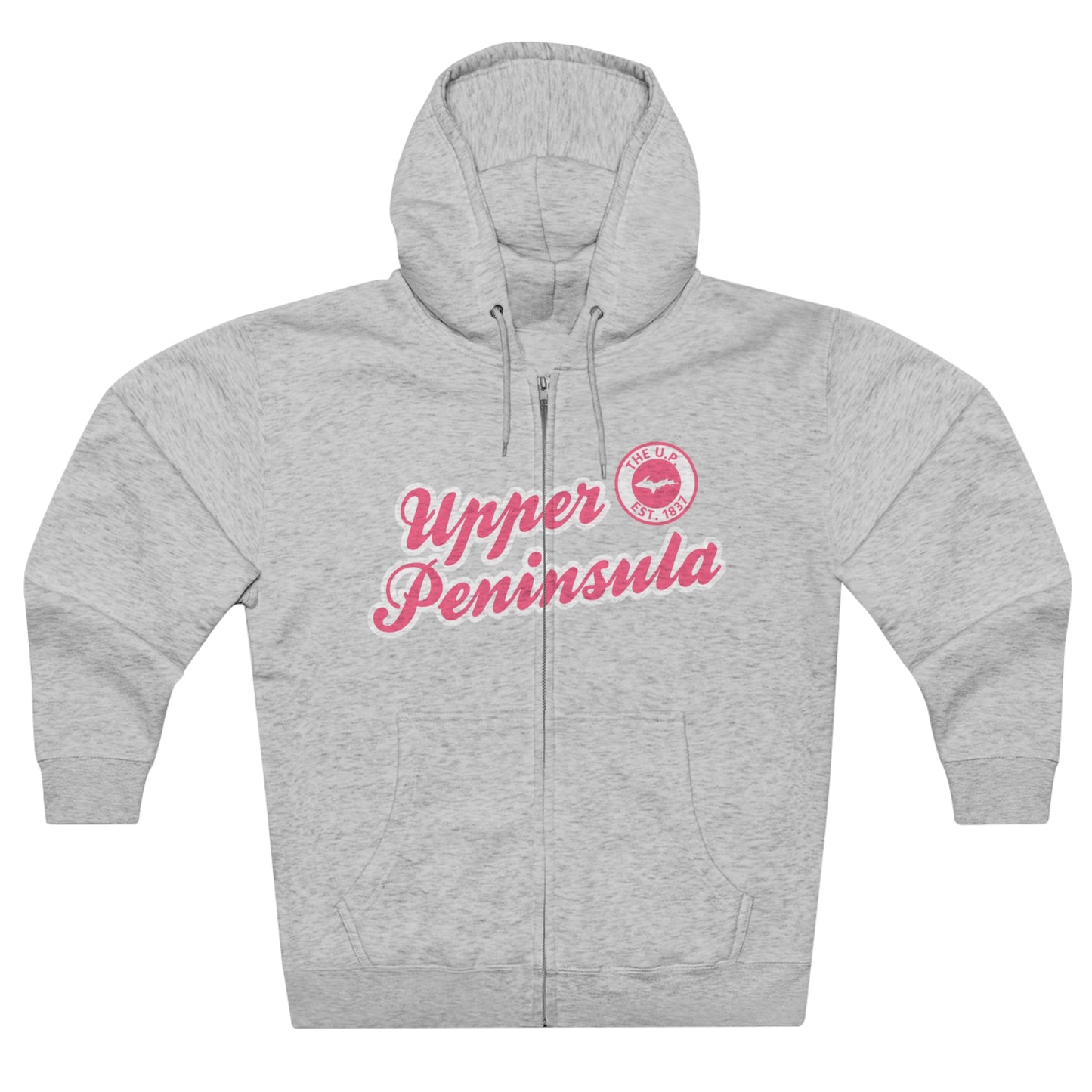 Upper Peninsula EST 1837' Hoodie (Rhodochrosite Pink Script Font) | Unisex Full Zip