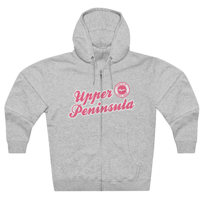 Upper Peninsula EST 1837' Hoodie (Rhodochrosite Pink Script Font) | Unisex Full Zip