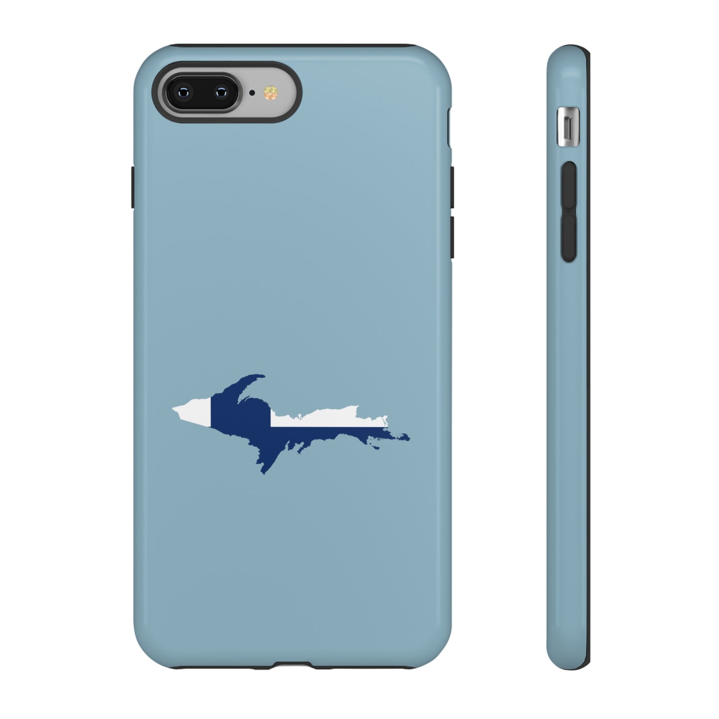 Michigan Upper Peninsula Tough Phone Case (Opal Blue w/ UP Finland Flag Outline) | Apple iPhone