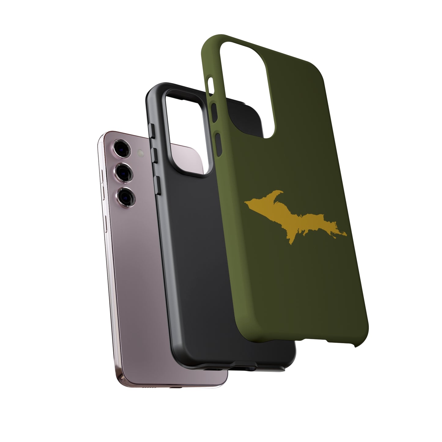 Michigan Upper Peninsula Tough Phone Case (Army Green w/ Gold UP Outline) | Samsung & Pixel Android