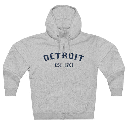 'Detroit EST. 1701' Hoodie (Ballpark Font) | Unisex Full Zip