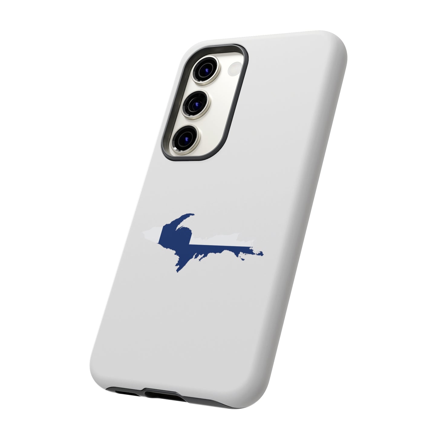 Michigan Upper Peninsula Tough Phone Case (Birch Bark White w/ UP Finland Flag Outline) | Samsung & Pixel Android