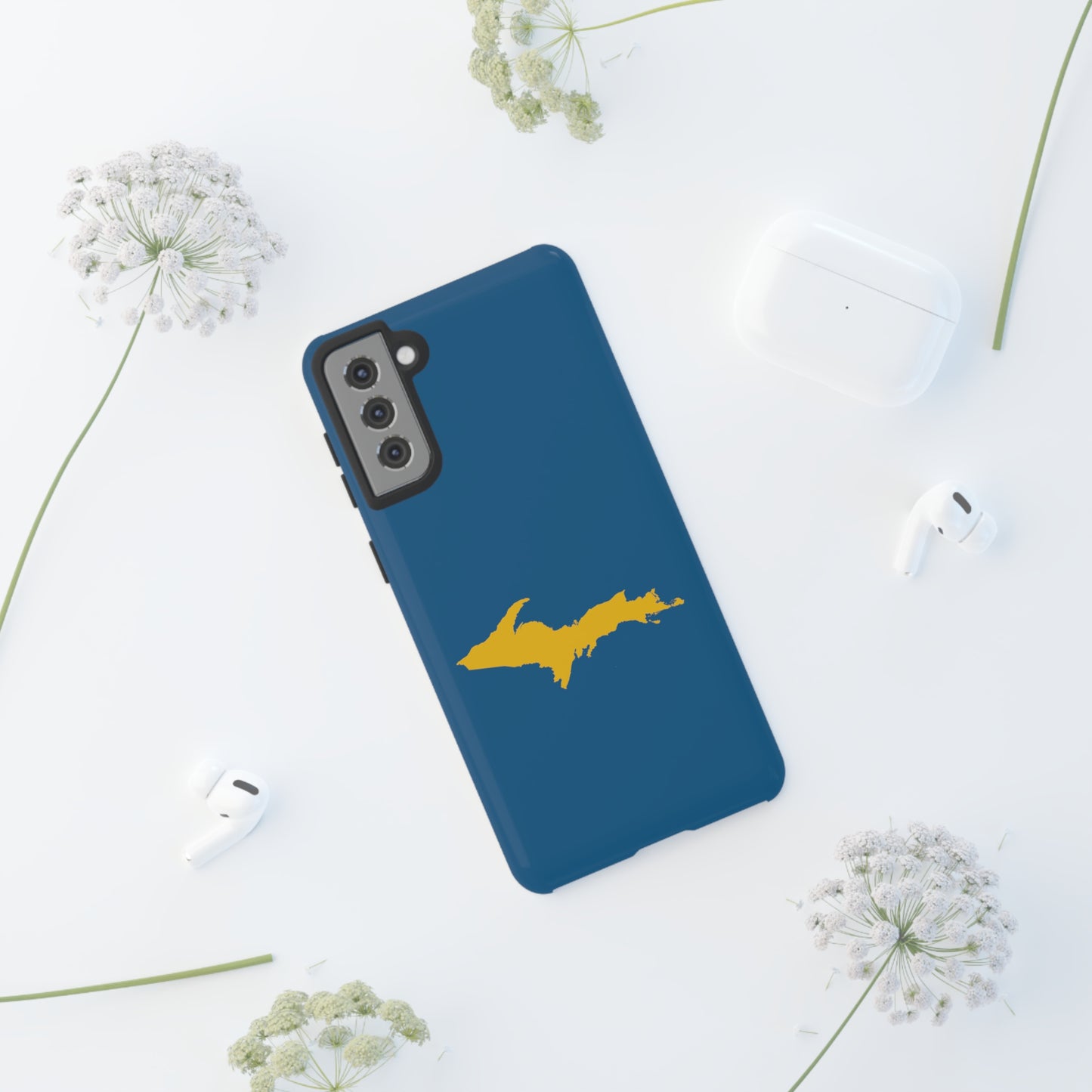 Michigan Upper Peninsula Tough Phone Case (Blueberry w/ Gold UP Outline) | Samsung & Pixel Android