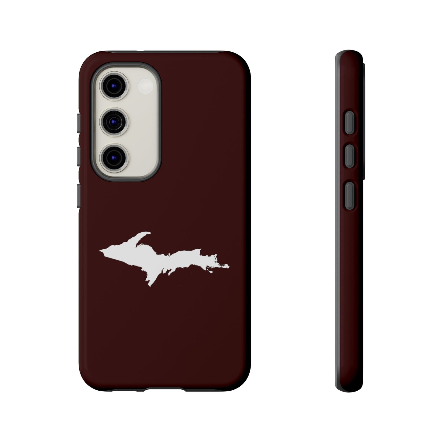 Michigan Upper Peninsula Tough Phone Case (Cherrywood Color w/ UP Outline) | Samsung & Pixel Android