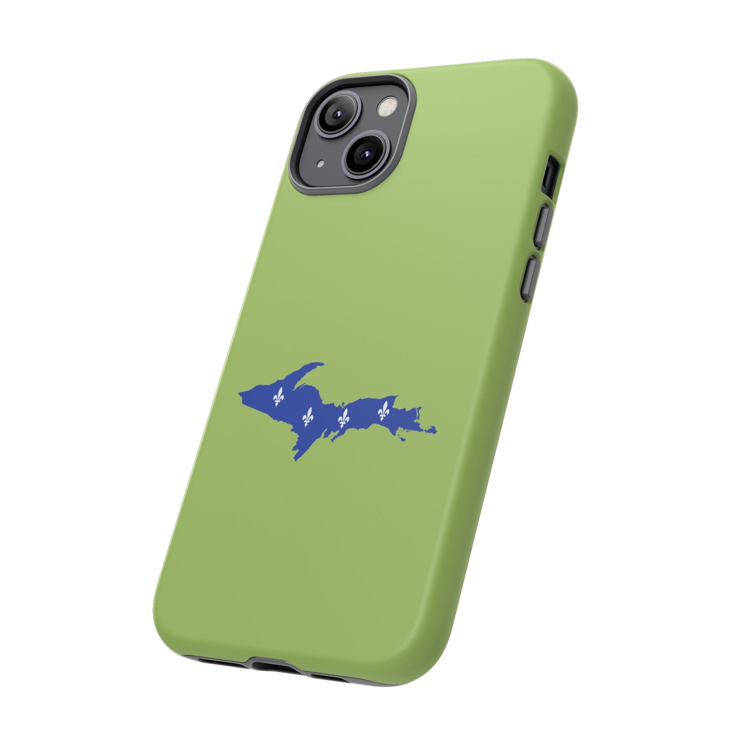 Michigan Upper Peninsula Tough Phone Case (Gooseberry Green w/ UP Quebec Flag Outline) | Apple iPhone