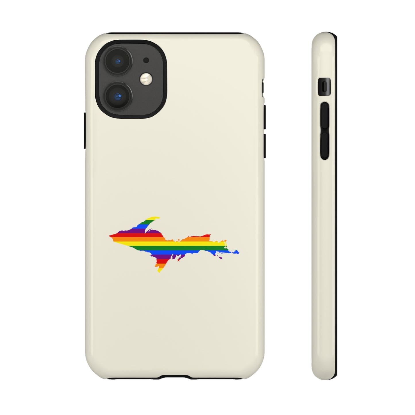 Michigan Upper Peninsula Tough Phone Case (Ivory Color w/ UP Pride Flag Outline) | Apple iPhone