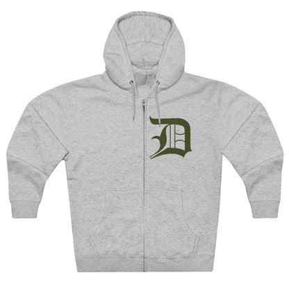 Detroit 'Old English D' Hoodie (Army Green) | Unisex Full Zip