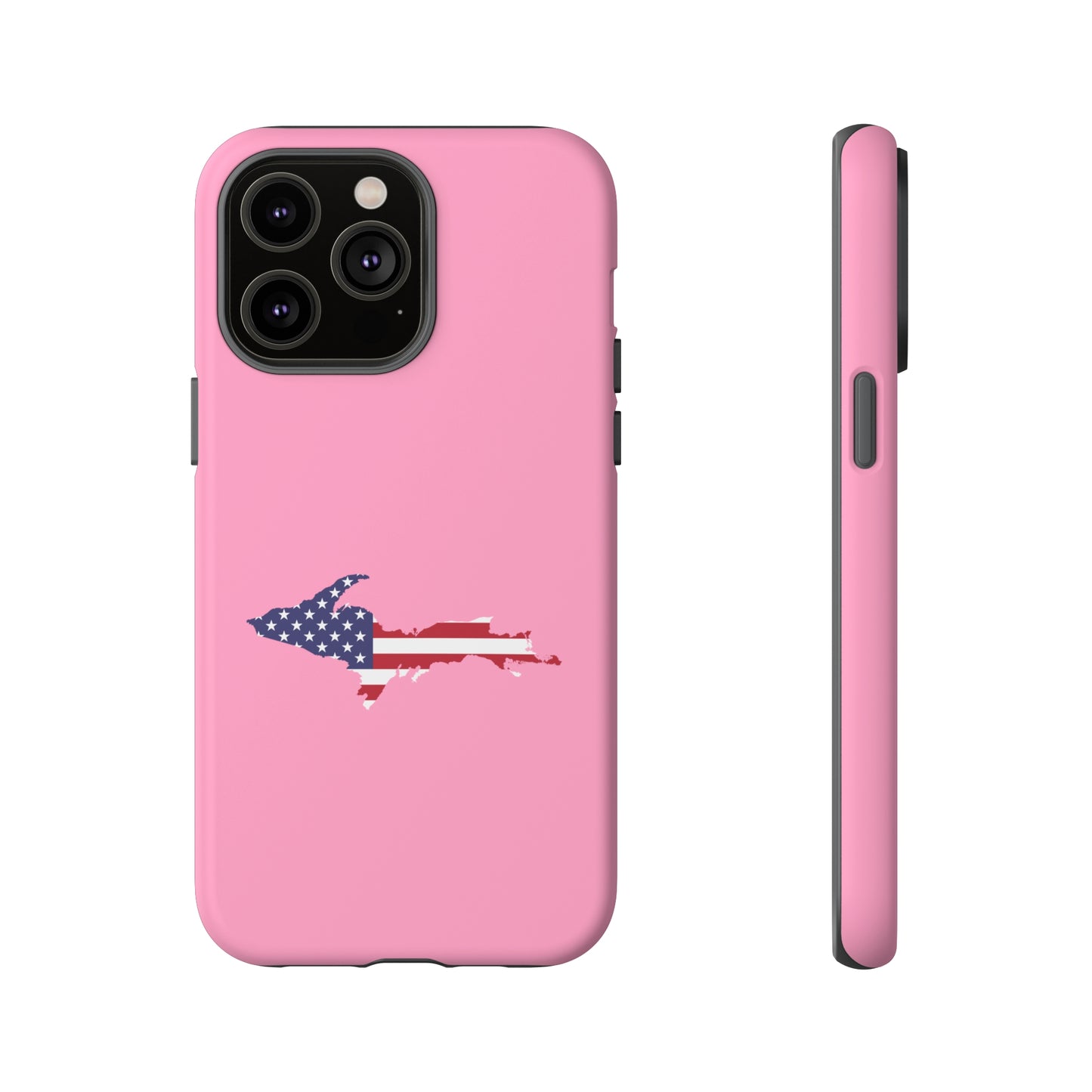 Michigan Upper Peninsula Tough Phone Case ('67 Caddie Pink w/ UP USA Flag Outline) | Apple iPhone