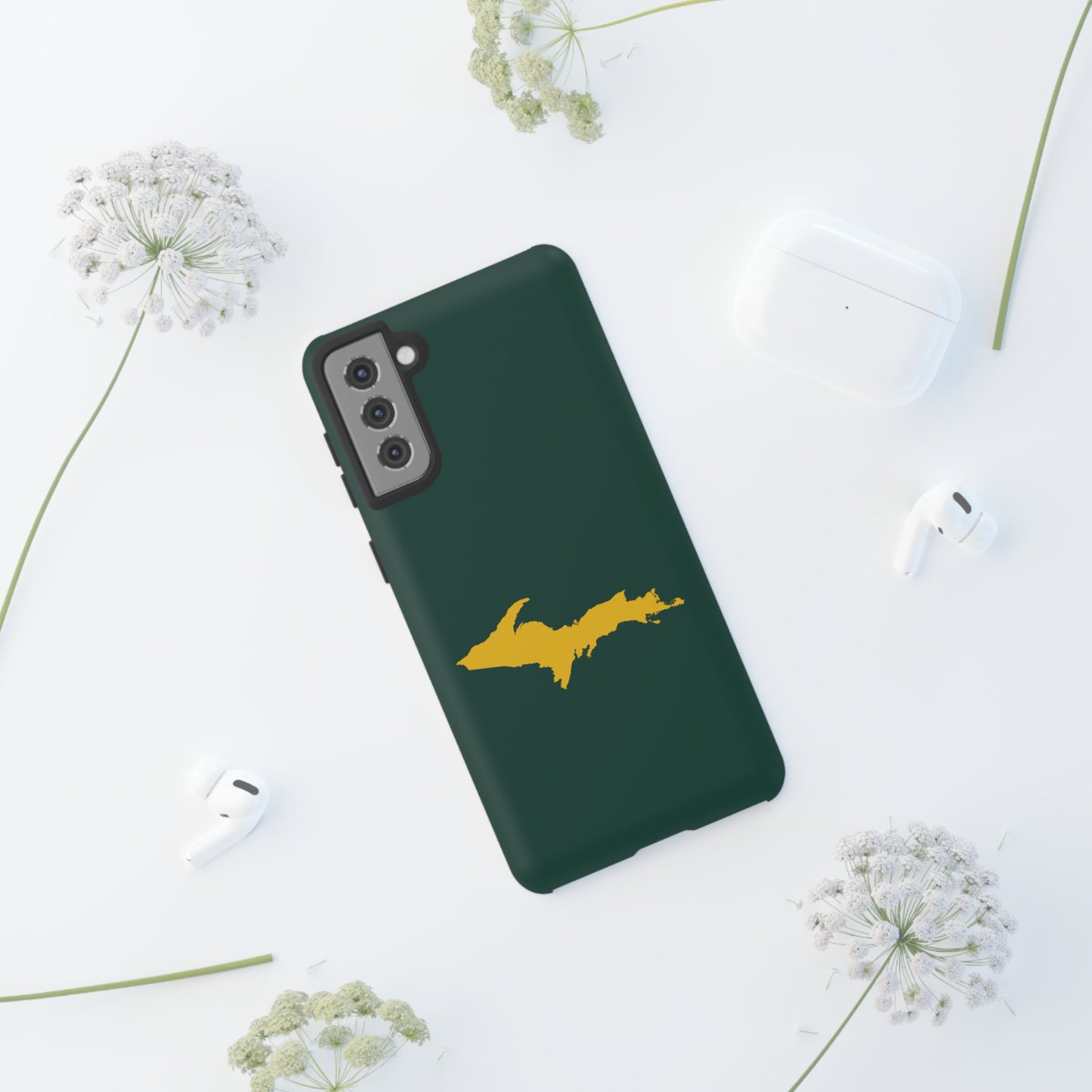 Michigan Upper Peninsula Tough Phone Case (Green w/ Gold UP Outline) | Samsung & Pixel Android