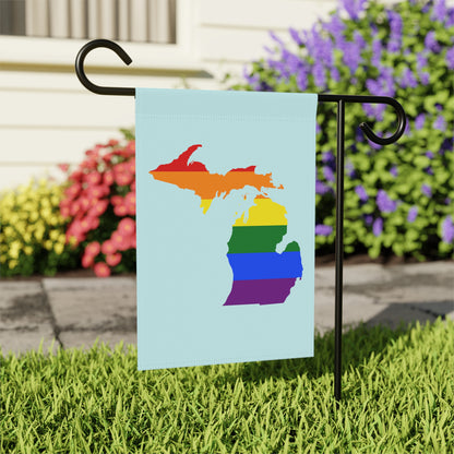 Michigan Rainbow Pride Home & Garden Flag (w/ MI Outline) | Cyan