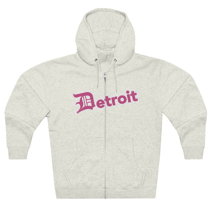 'Detroit' Hoodie (Apple Blossom Pink w/ Old English 'D') | Unisex Full Zip