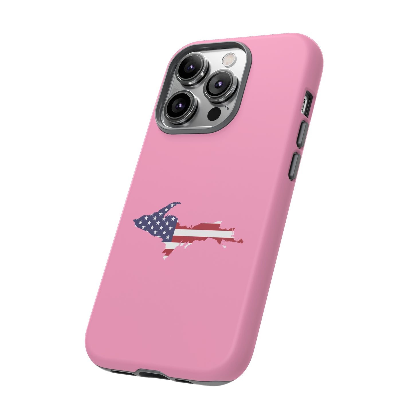 Michigan Upper Peninsula Tough Phone Case ('67 Caddie Pink w/ UP USA Flag Outline) | Apple iPhone