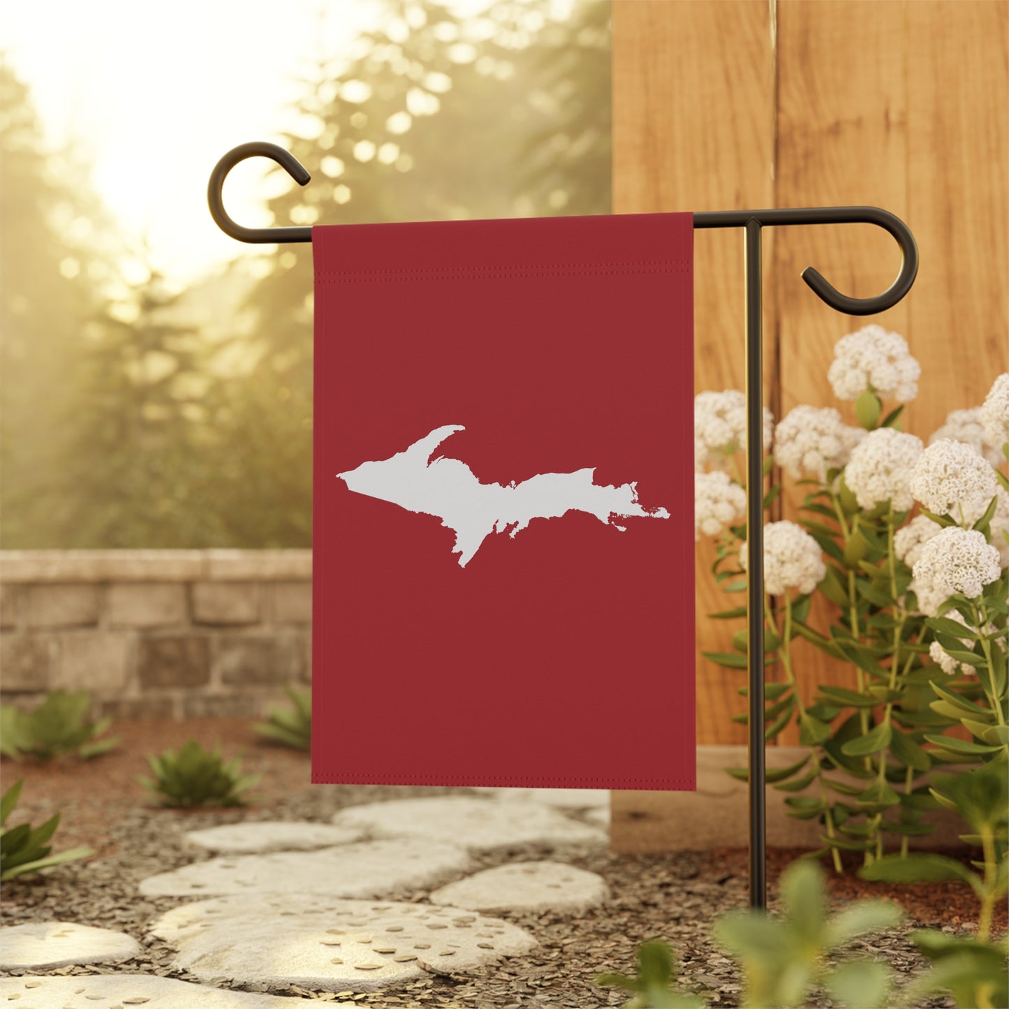 Michigan Upper Peninsula Home & Garden Flag (w/ UP Outline) | Thimbleberry Red