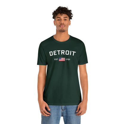 'Detroit EST 1701' T-Shirt (w/ USA Flag Outline) | Unisex Standard Fit