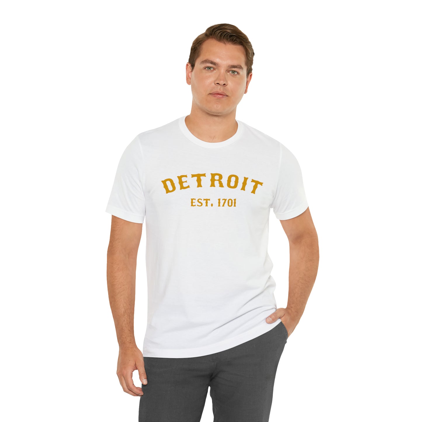 'Detroit EST. 1701' T-Shirt (Gold Ballpark Font) | Unisex Standard