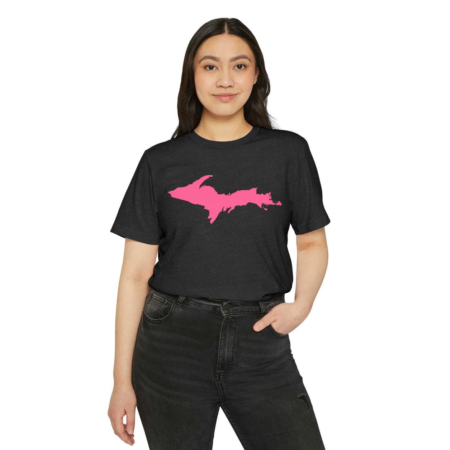 Michigan Upper Peninsula T-Shirt (w/ Pink UP Outline) | Unisex Recycled Organic