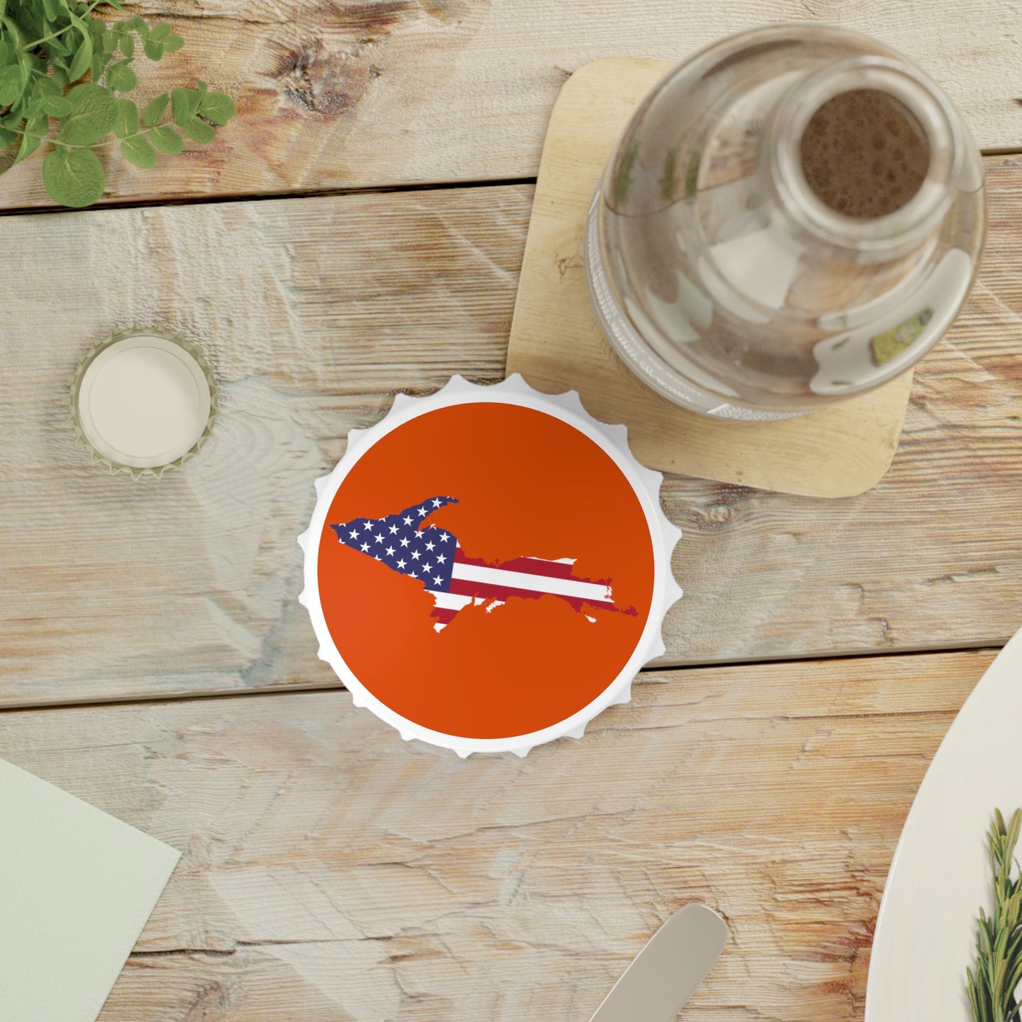 Michigan Upper Peninsula Bottle Opener (w/ UP USA Flag ) | Maple Leaf Orange