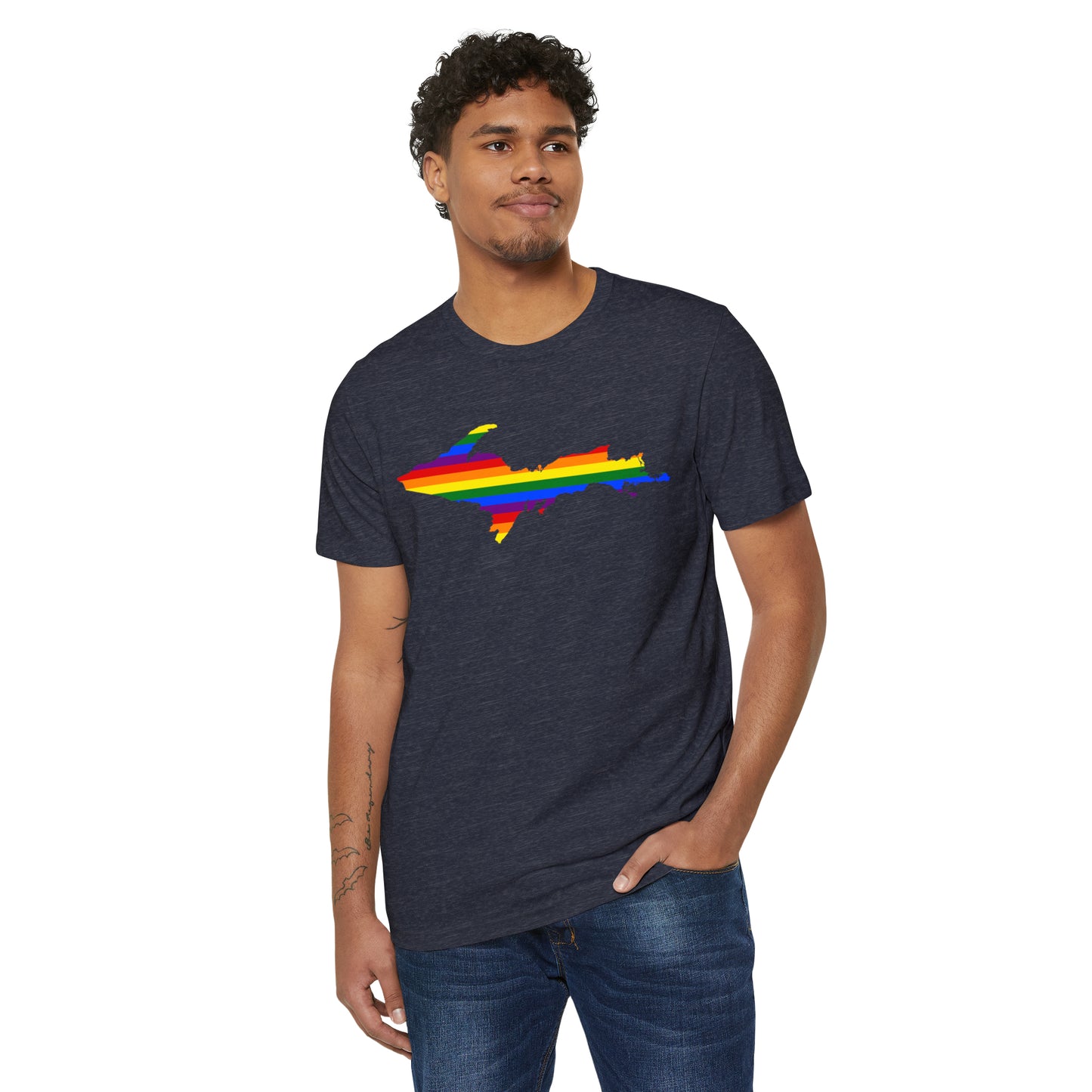 Michigan Upper Peninsula T-Shirt (w/ UP Rainbow Pride Flag) | Unisex Recycled Organic