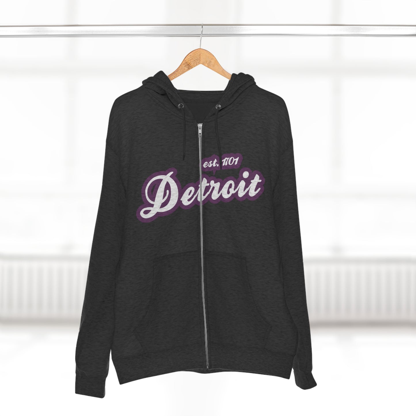 'Detroit EST 1701' Hoodie (Plum Script Font) | Unisex Full Zip