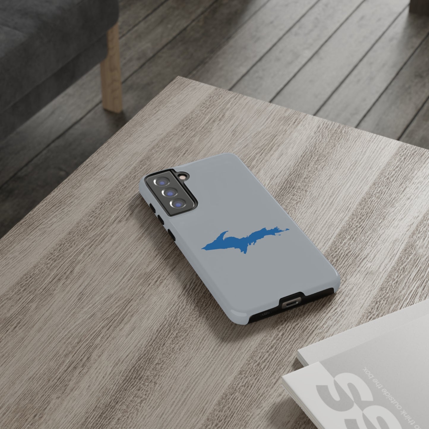 Michigan Upper Peninsula Tough Phone Case (Silver w/ Azure UP Outline) | Samsung & Pixel Android