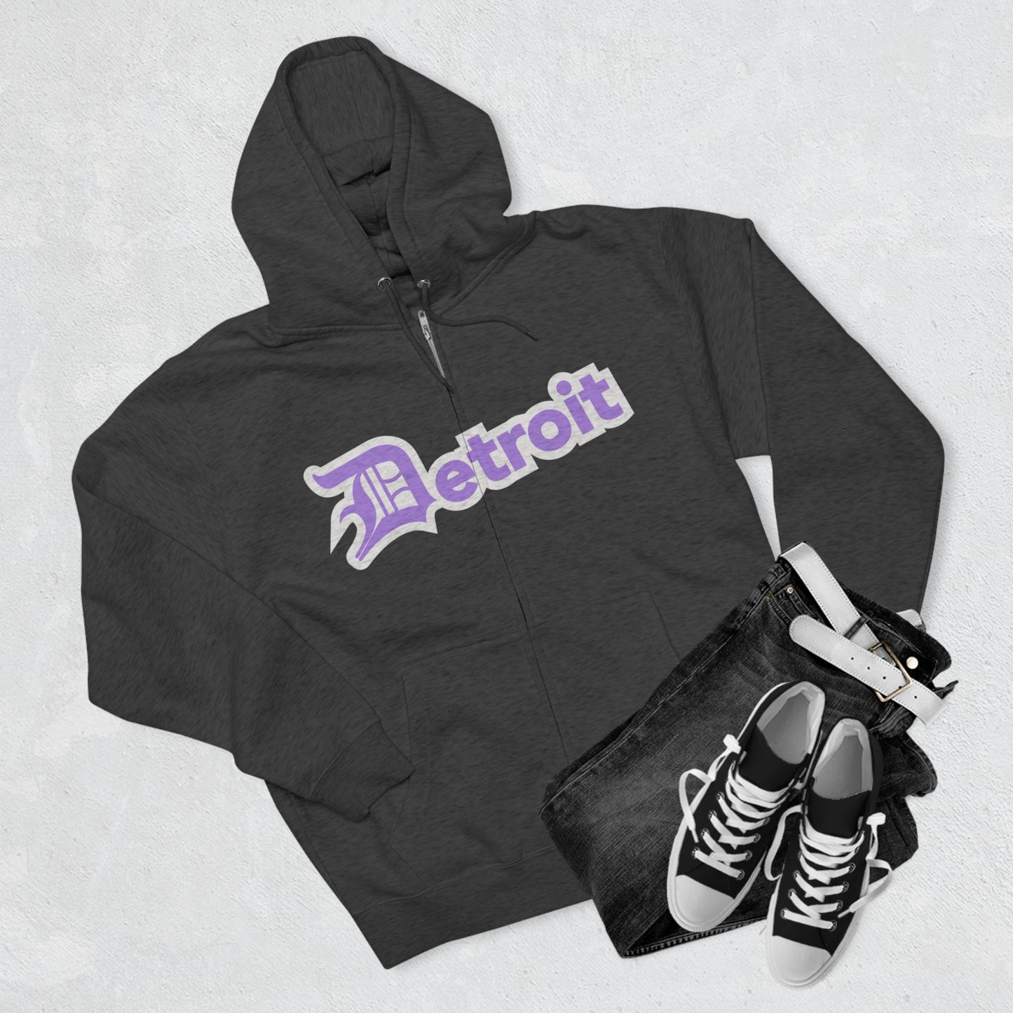 'Detroit' Hoodie (Lavender w/ Old English 'D') | Unisex Full Zip