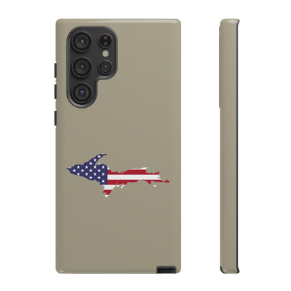 Michigan Upper Peninsula Tough Phone Case (Petoskey Stone Beige w/ UP USA Flag Outline) | Samsung & Pixel Android