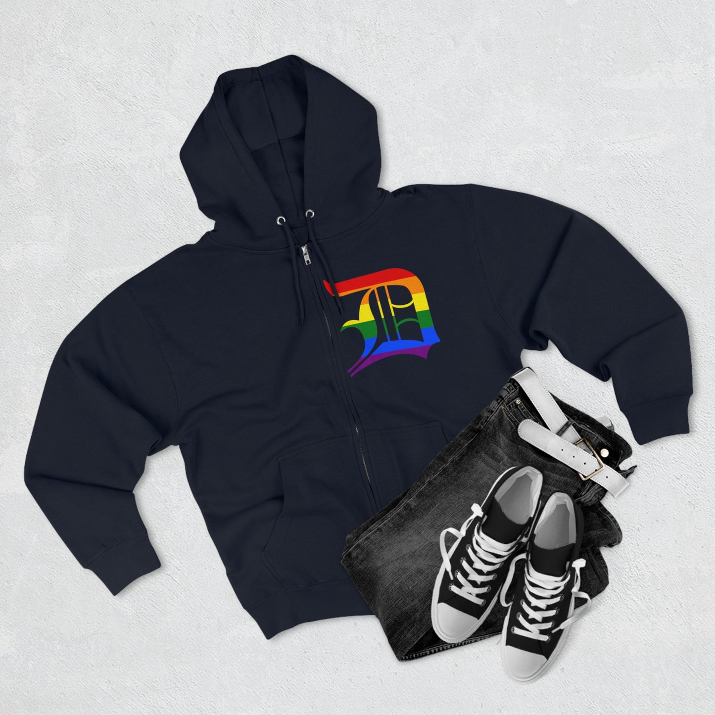 Detroit 'Old English D' Hoodie (Rainbow Pride Edition) | Unisex Full Zip