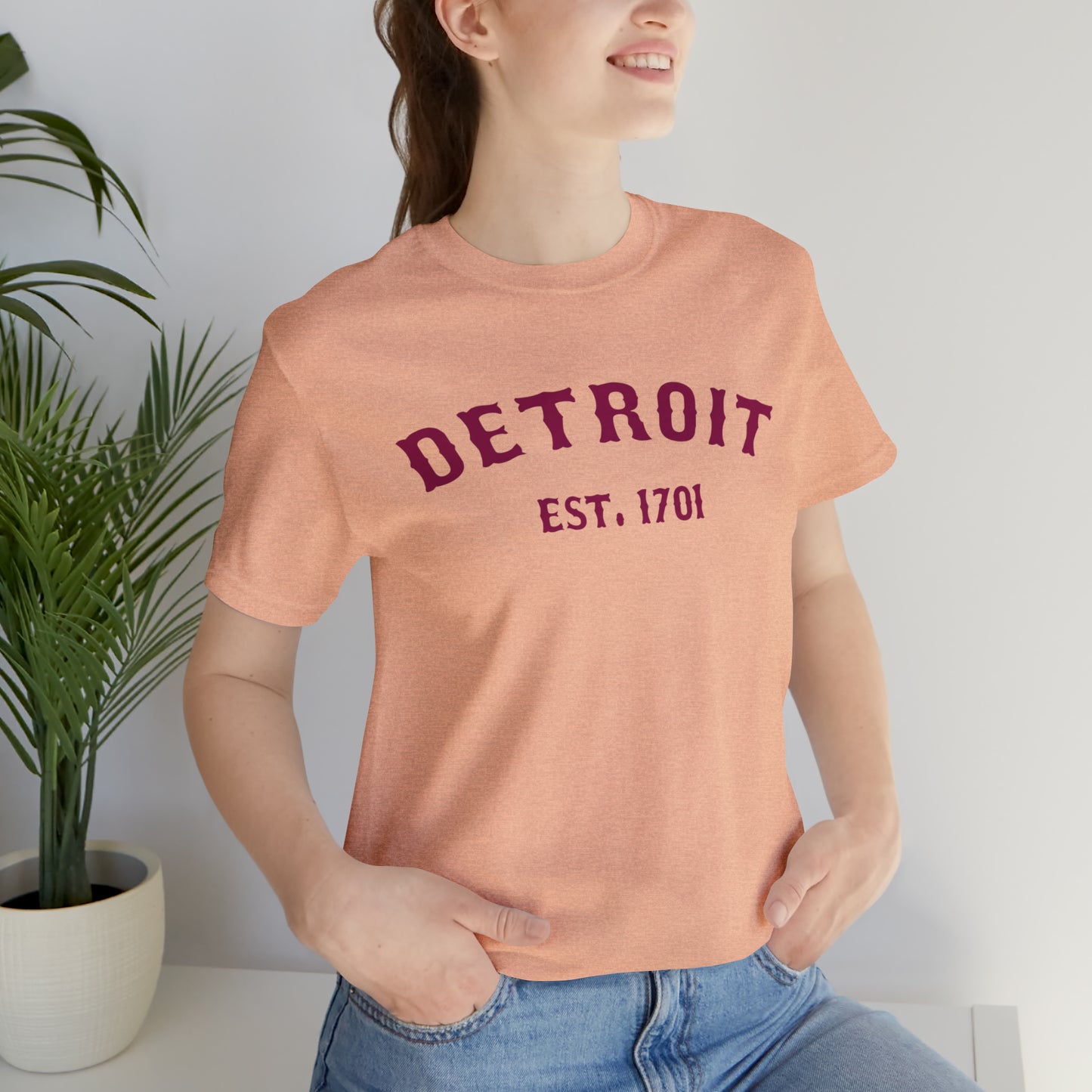 'Detroit EST. 1701' T-Shirt (Ruby Red Ballpark Font) | Unisex Standard