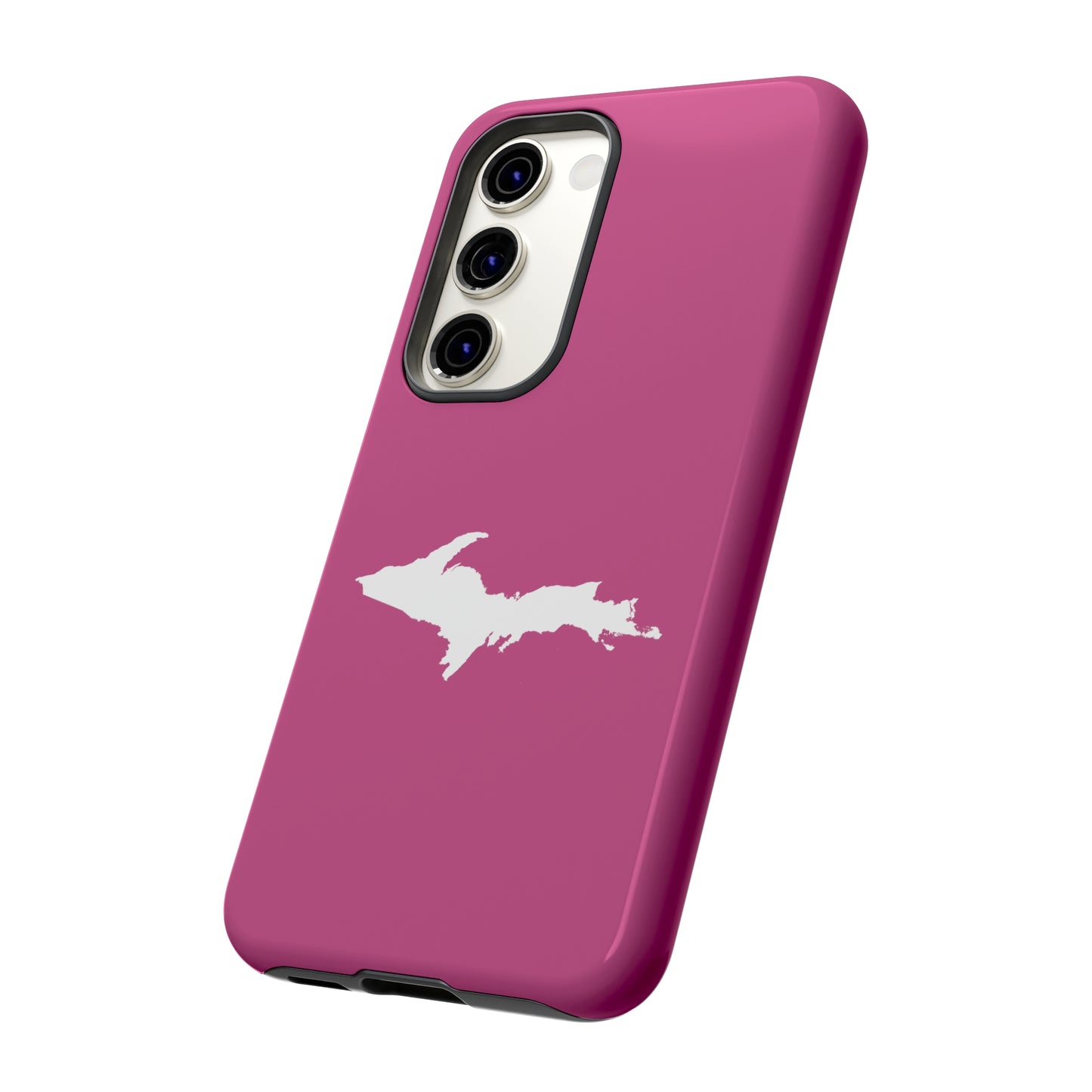 Michigan Upper Peninsula Tough Phone Case (Apple Blossom Pink w/ UP Outline) | Samsung & Pixel Android