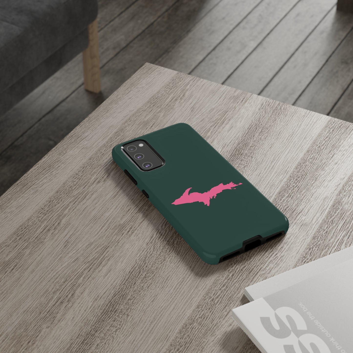 Michigan Upper Peninsula Tough Phone Case (Green w/ Pink UP Outline) | Samsung & Pixel Android