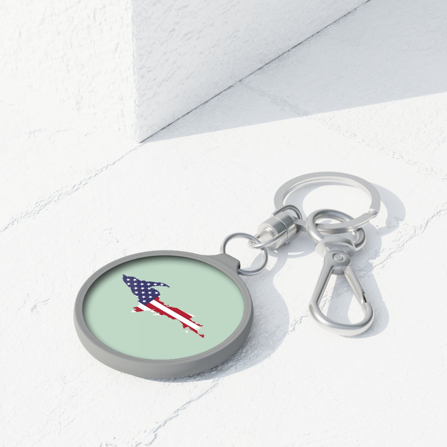 Michigan Upper Peninsula Keyring (w/ UP USA Flag) | Sea Green