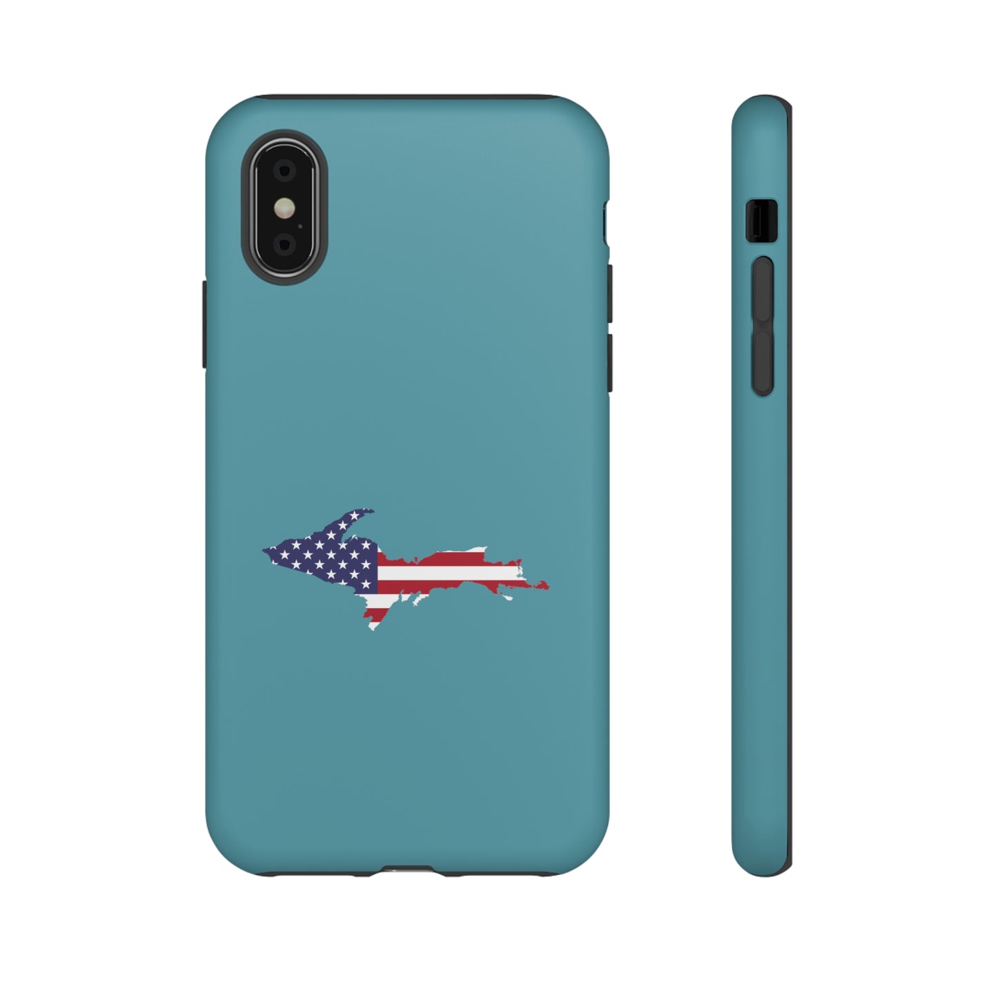 Michigan Upper Peninsula Tough Phone Case (Lake Huron Blue w/ UP USA Flag Outline) | Apple iPhone