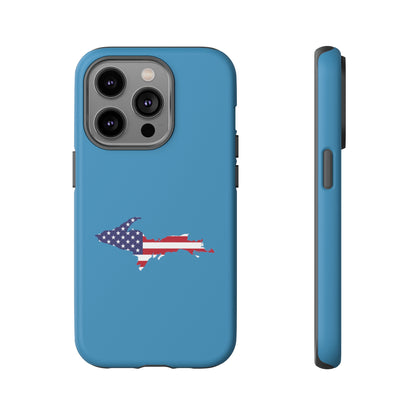 Michigan Upper Peninsula Tough Phone Case (Lake Michigan Blue w/ UP USA Flag Outline) | Apple iPhone