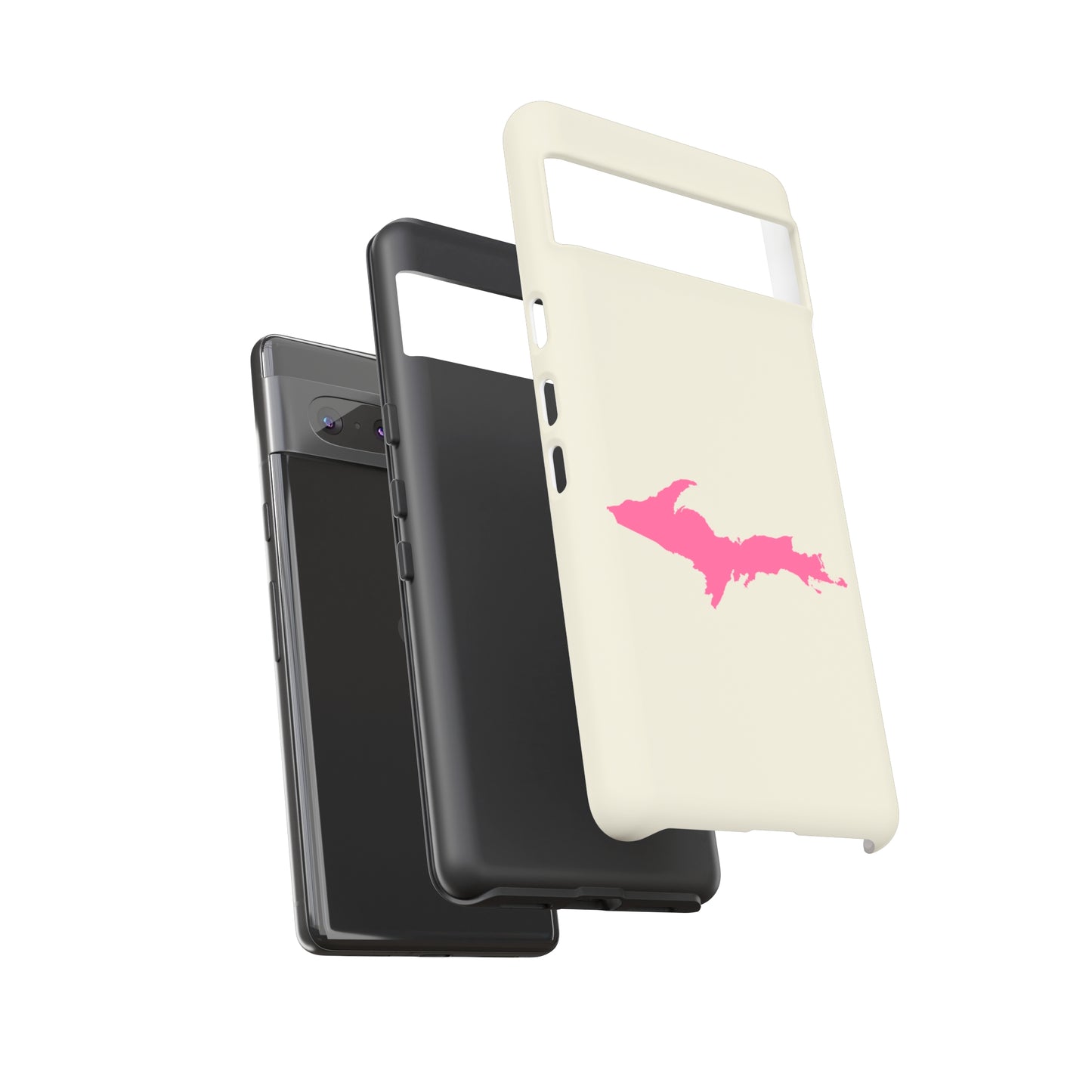 Michigan Upper Peninsula Tough Phone Case (Ivory Color w/ Pink UP Outline) | Samsung & Pixel Android