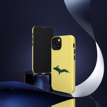 Michigan Upper Peninsula Tough Phone Case (Yellow Cherry Color w/ Green UP Outline) | Apple iPhone